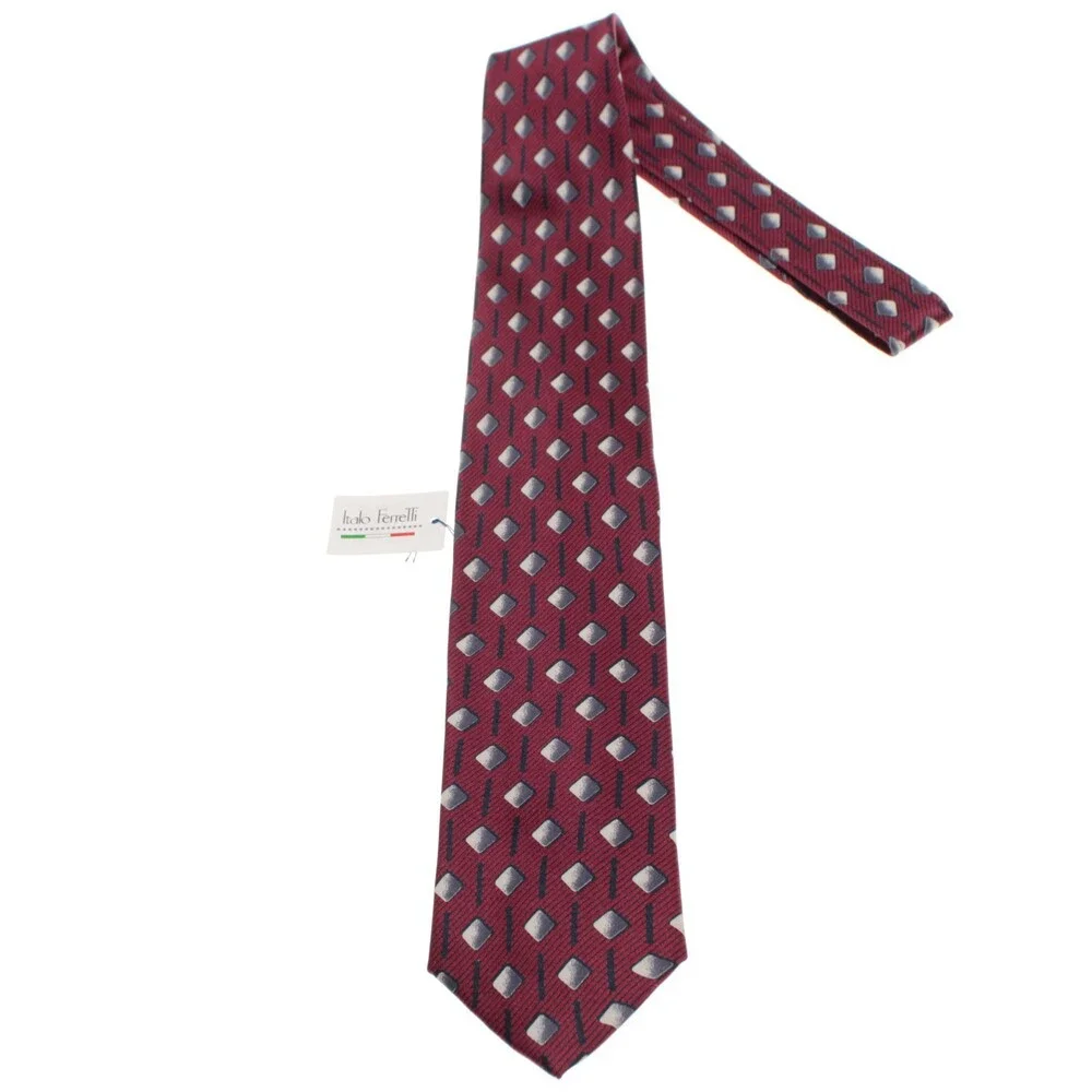 Italo Ferretti NWT Neck Tie in Red Geometric Print 100% Silk Made in Italy